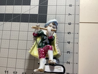 Vintage hand Painted Japanese Porcelain Colonial Boy Playing Flute  52/85