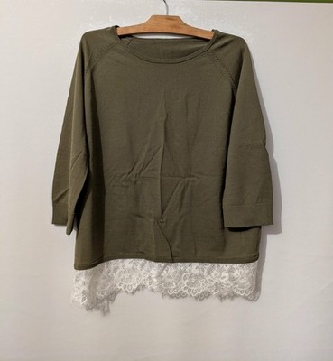 Feiner Pullover grün khaki Spitze Polyester Nylon Gr.42 (2512043)