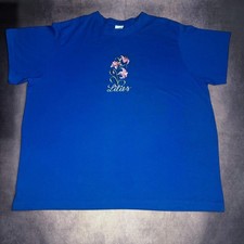 Rare Vintage 90s Blue Lily Embroidered Tee with pink lilies