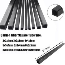 1/2/3 szt. Kwadratowa rura z włókna węglowego 250mm, OD 2/3/4/5/6/8/10mm ﻿