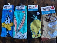 LOONEY TUNES Bugs Daffy Tweety Tasmanian 1 Size Fits Most 4 Pair Crew Socks NEW