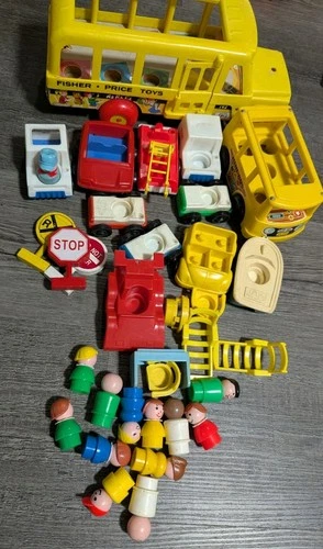 Vintage Little People Lot (34) Buses, Furniture, Signs, Trucks