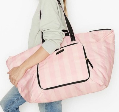 VICTORIA'S SECRET Packable Weekender Bag - Iconic Pink Stripe new