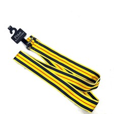 Vintage Polo Ralph Lauren D-Ring Belt Medium Yellow Navy Stripe Ribbon Grosgrain