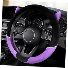 Fluffy Steering Wheel Cover with Ears Soft Cute Steering Wheel Protector Purple