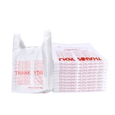 1000 Heavy Duty Thank You T-Shirt Bags 11.5 x 6.5 x 22 White Plastic Grocery Bag