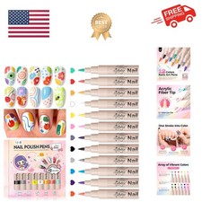 12 Colors Nail Art Pens Set, 3D Nail Polish Pens Quick-Drying Acrylic Paint M...