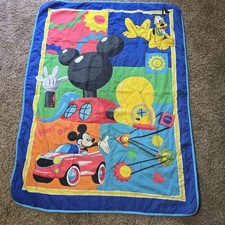 Disney Baby Quilt Crib Blanket Mickey Mouse House Gears 42"x57" Vintage Pluto
