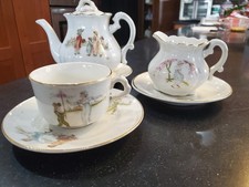 Antique Mini Teapot , Ceamer And Cup With Saucer