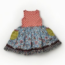 Matilda Jane Platinum Tank Dress Size 4 Red Polka Dot Blue Floral