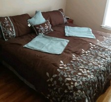 King Size Bedding Set, Brown Blue Floral 7 Piece 4 Shams 2 Pillows Comforter