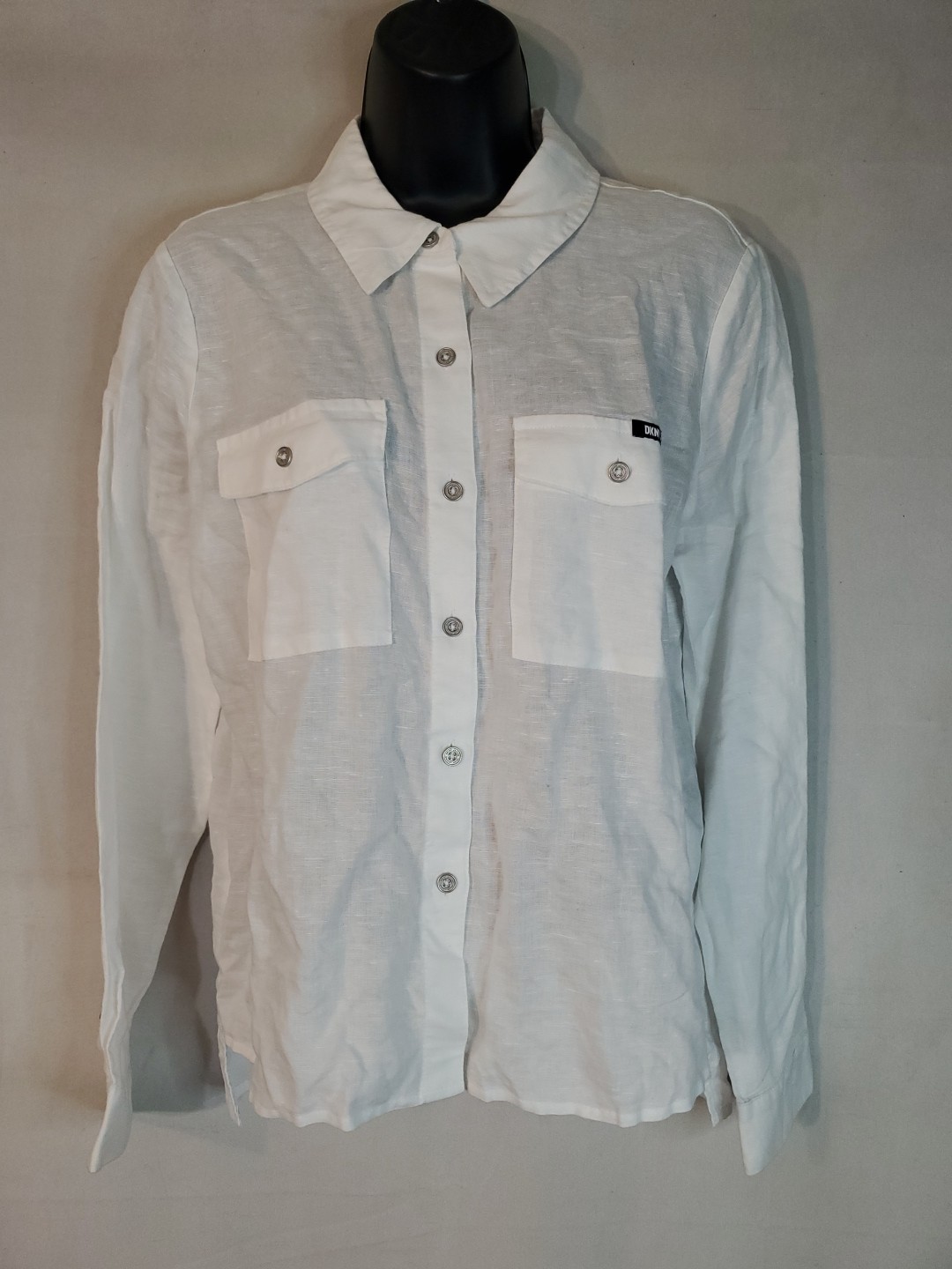 DKNY Jeans Linen Blend Button Down Shirt Women's Size Medium White NWT (READ)