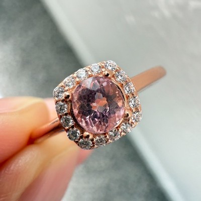 925 Sterling Silver Ring 5mm Pink Natural Tourmaline Zircon 14K Rose Gold Plated