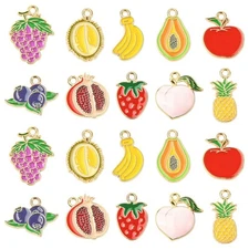 60pcs 10 Styles Fruit Papaya Blueberry Charm Banana Pendant for Earrings Jewelry