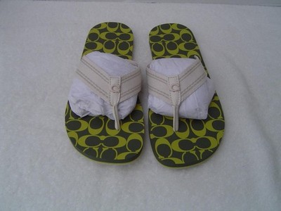 NEW MENS COACH ARMY AND LIME GREEN SIGNATURE PRINT FLIP  display picture 1