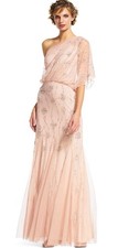Adrianna Papell Women's One Shoulder Beaded Dress Blush Size 12 MSRP $300 NWTS