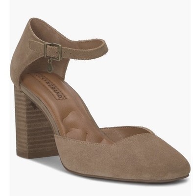 NWT Lucky Brand Karstyn Kanira Suede Square Toe Ankle Strap Block Heel Pumps 8.5