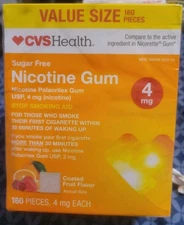 CVS Sugar Free Nicotine Gum Coated Fruit 4mg 100 Pieces - Exp. 02/26+ Sealed