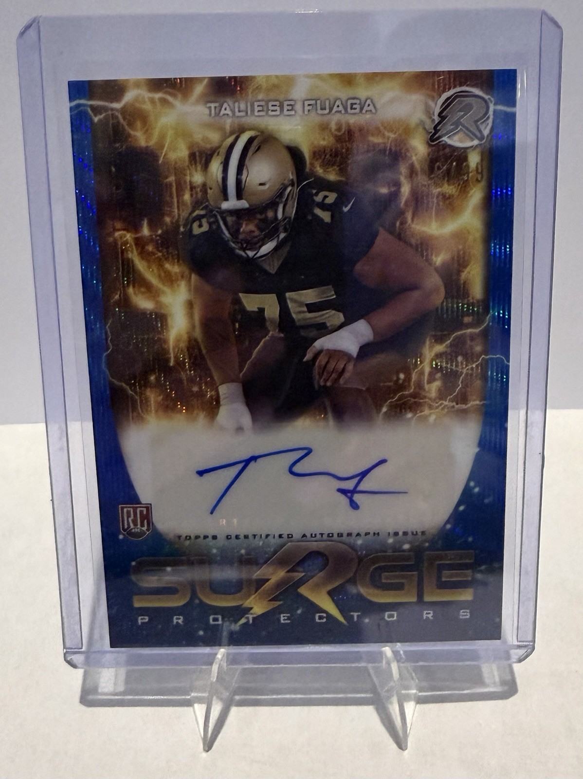 Taliese Fuaga Topps Resurgence Surge Protectors Signatures #SPSTF Blue Surge