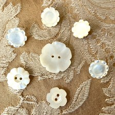 7 Vintage Carved Mother Of Pearl MOP Flower Buttons - Various Sizes