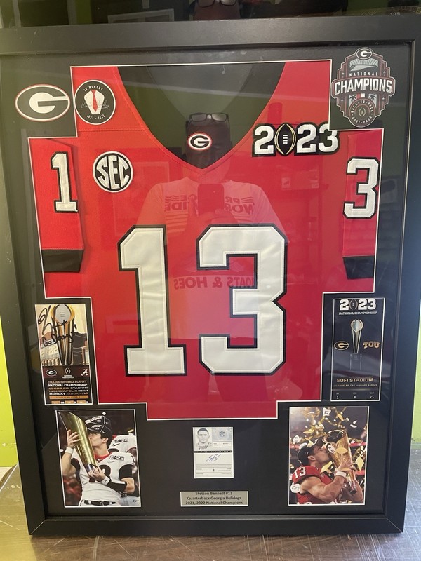 STETSON BENNETT FRAMED JERSEY GEORGIA BULLDOGS  AUTO CARD RAMS NATIONAL CHAMPS