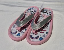 Unicorn Sandals Girl Size 1-2 Pink Glitter Flip Flops Beach Shoes Summer Pool