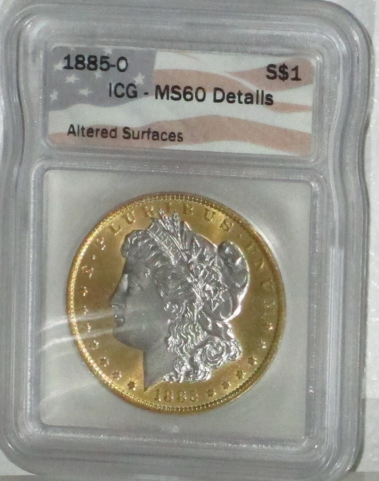 1885 O MORGAN SILVER DOLLAR GOLD GILDED MS60 BY ICG AWESOME COIN - Image 4 of 4