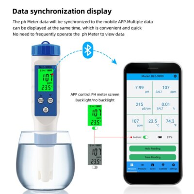 PH Meter TDS/EC/Salinity/Temperature Meter Digital Water Quality Monitor Tester
