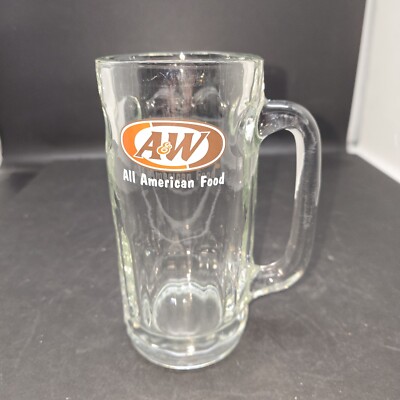 Vintage A&W Logo All American Food Large Glass AW Root Beer Mug 7'', Holds 16 oz