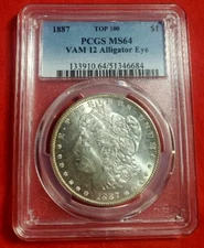 1887 PCGS MS64 Top 100 VAM-12 DDO Alligator Eye Morgan Dollar