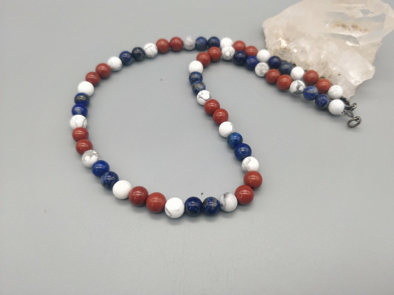Collier jaspe rouge et lapis-lazuli 40cm | Ras de cou en pierres naturelles 6mm