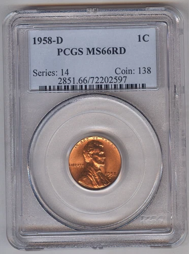 1958-D Lincoln Wheat Cent 1C+ PCGS + MS 66 RD