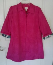 Chico's Hot Pink 3/4 Sleeve Lined Button Front Dressy Jacket Size 1M 8/10