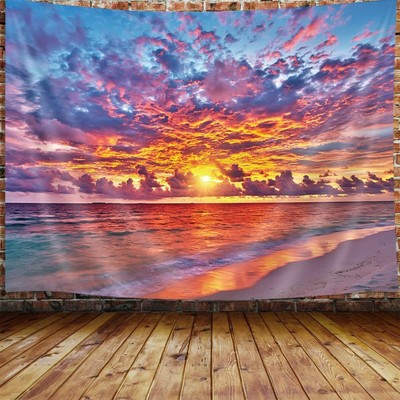 Tropical Ocean Sunset Sea Landscape Tapestry Wall Hanging Decoration Purple Clou