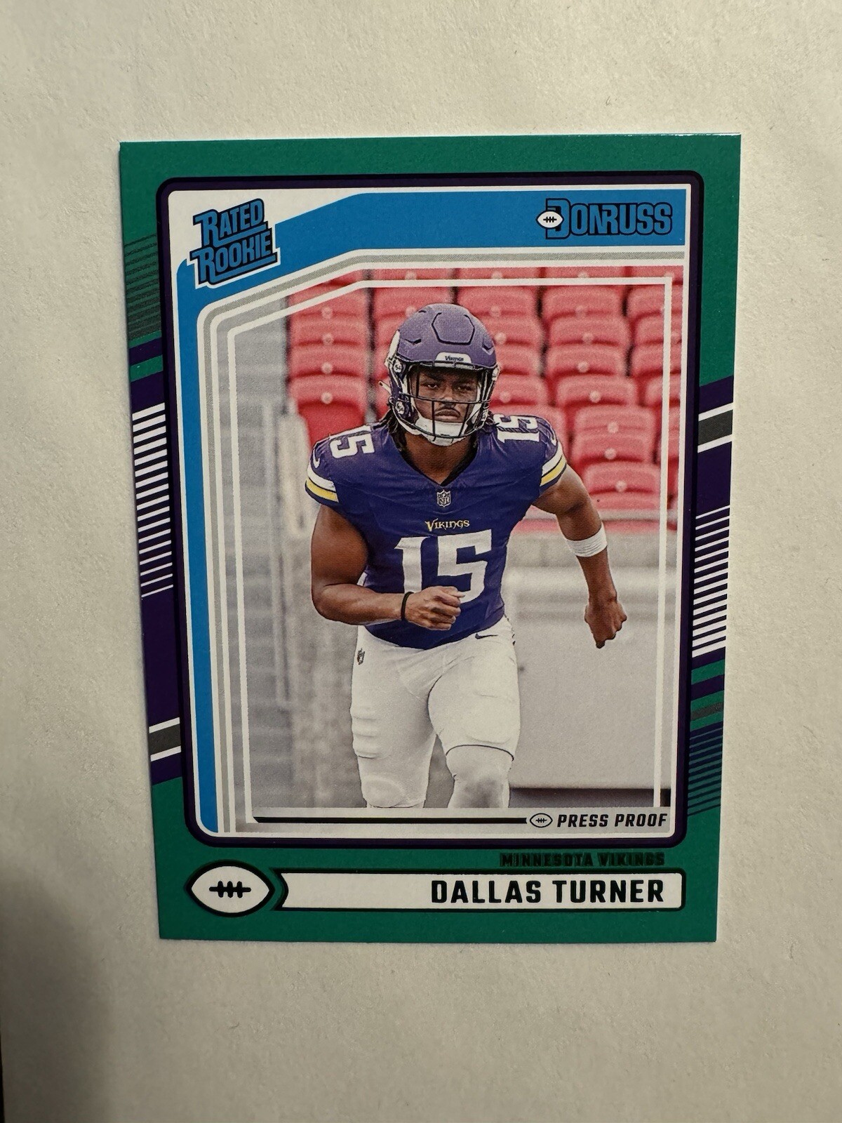 2024 Panini Donruss Rated Rookie Dallas Turner Green Auto Card # 331 SP Vikings