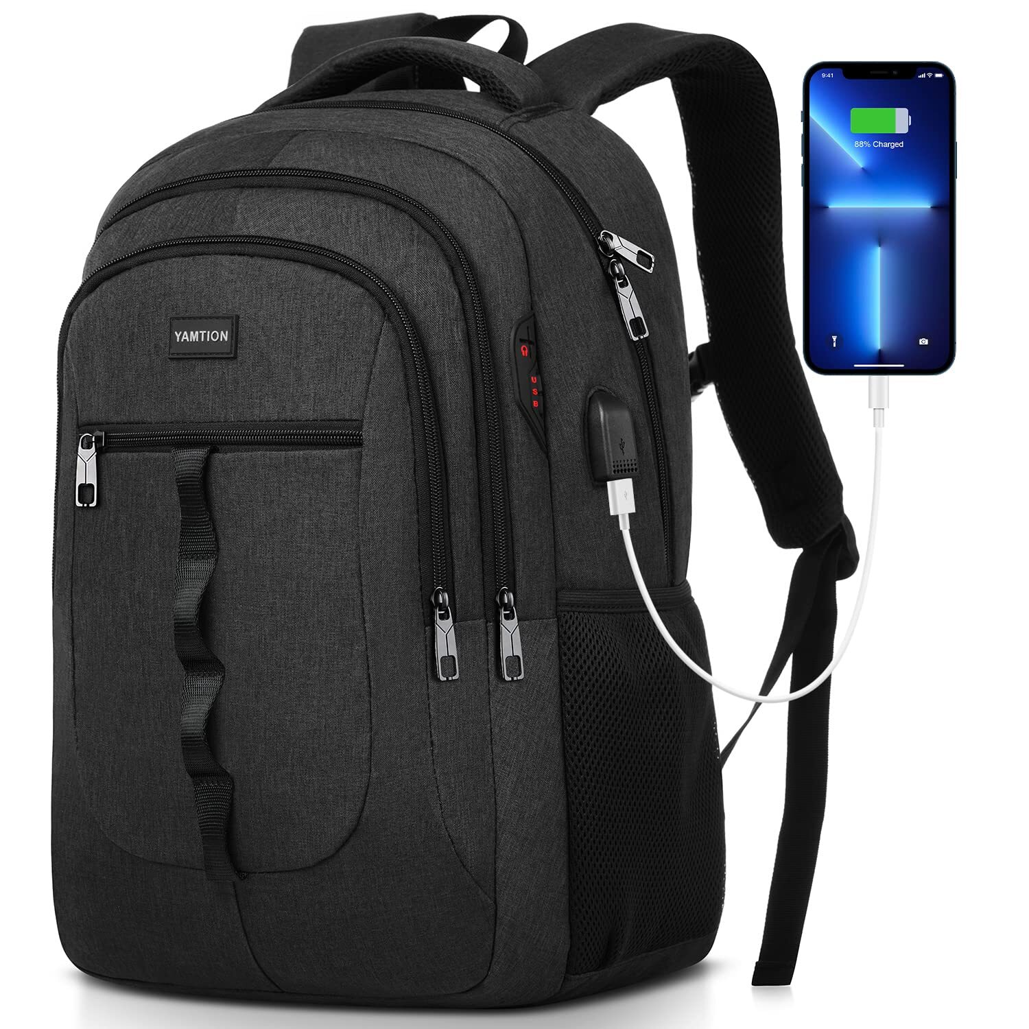 Black Backpack for Men and Women,School Backpack Bookbag for Teen Boys and Gi...