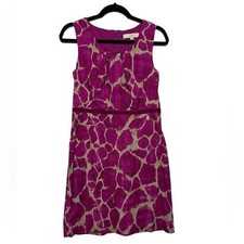 Loft Pink Tan Giraffe Animal Print Knee Length Shift Dress Women’s Size 6