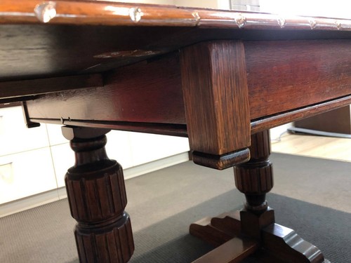 Jacobean Carved Oak Drawerleaf Dining Table - Picture 3 of 7