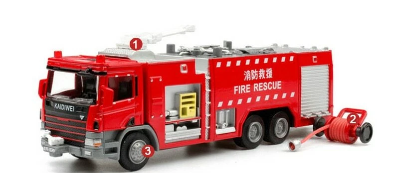 Alloy Diecast 1:50 Water Cannon Fire Truck Model 360° Rotate Fire Rescue Kid Toy - Image 3 of 4