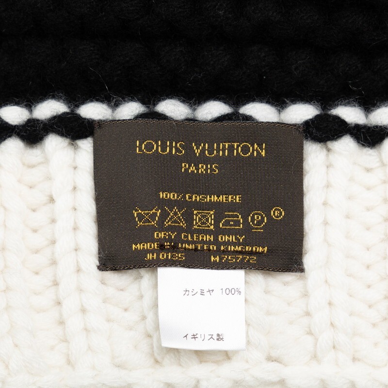 Louis Vuitton Scarf M75772 Black & White Cashmere Women's