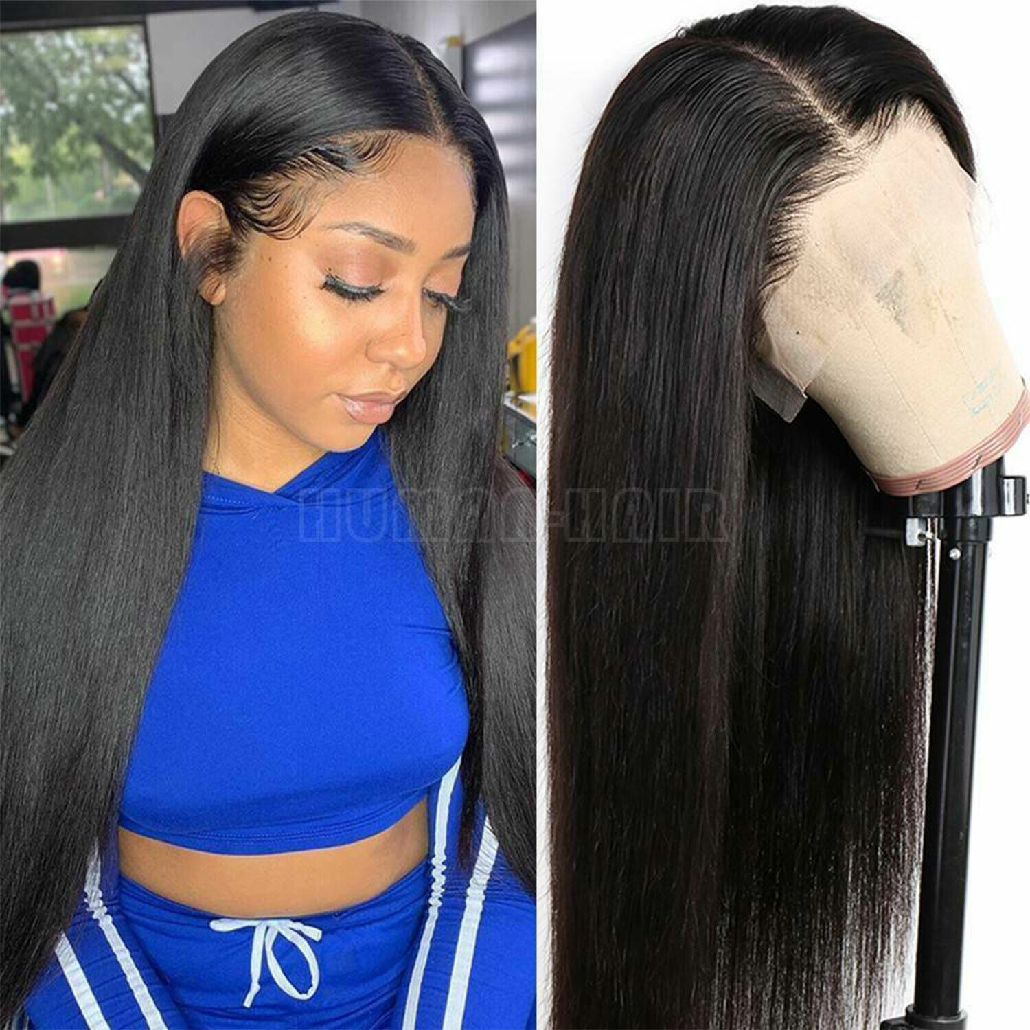 18inch 100% Real Remy Indian Human Hair Wigs Straight Silky Lace Front Full  Wigs | eBay