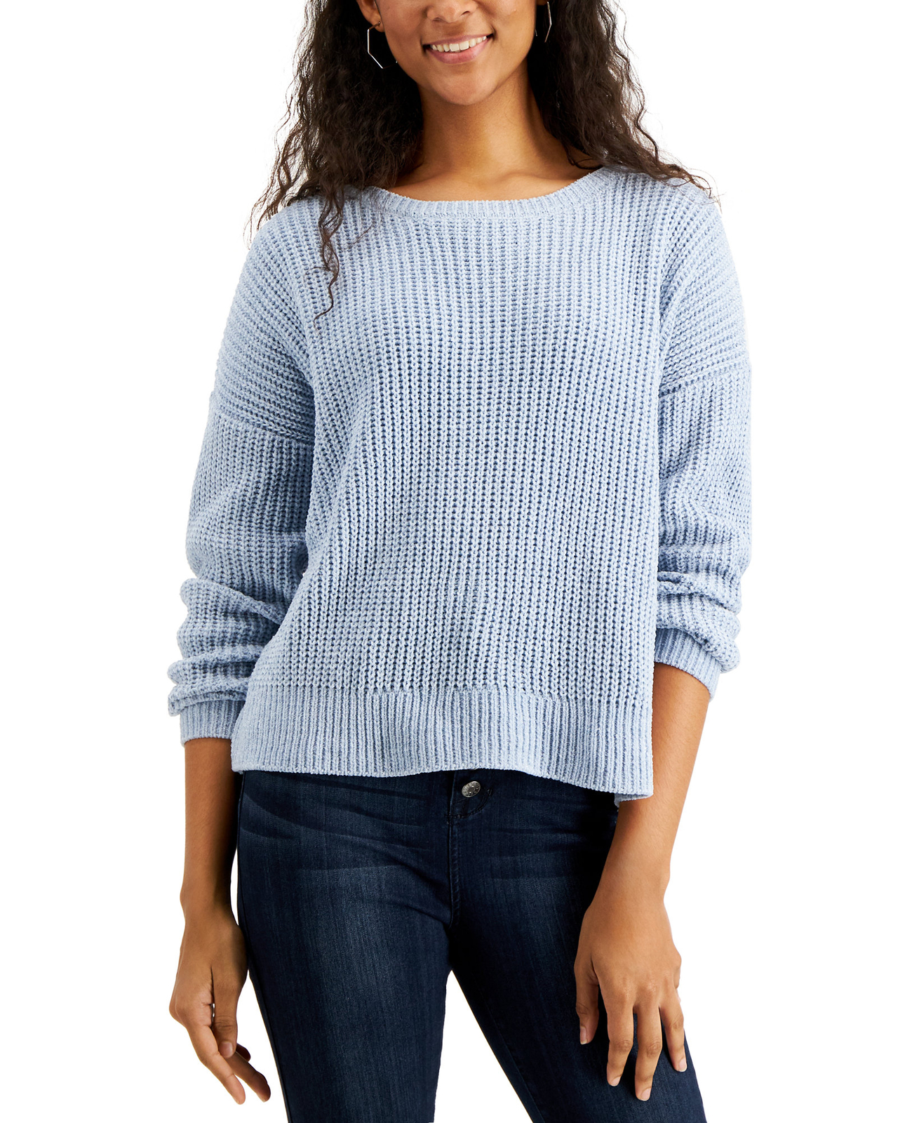 Hippie Rose Women's Juniors' Lace-Up Twisted-Back Sweater (Large, Blue)