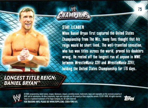 2011 Topps WWE Champions Wrestling Card #75 título más largo Reign: Daniel Bryan - Imagen 2 de 2