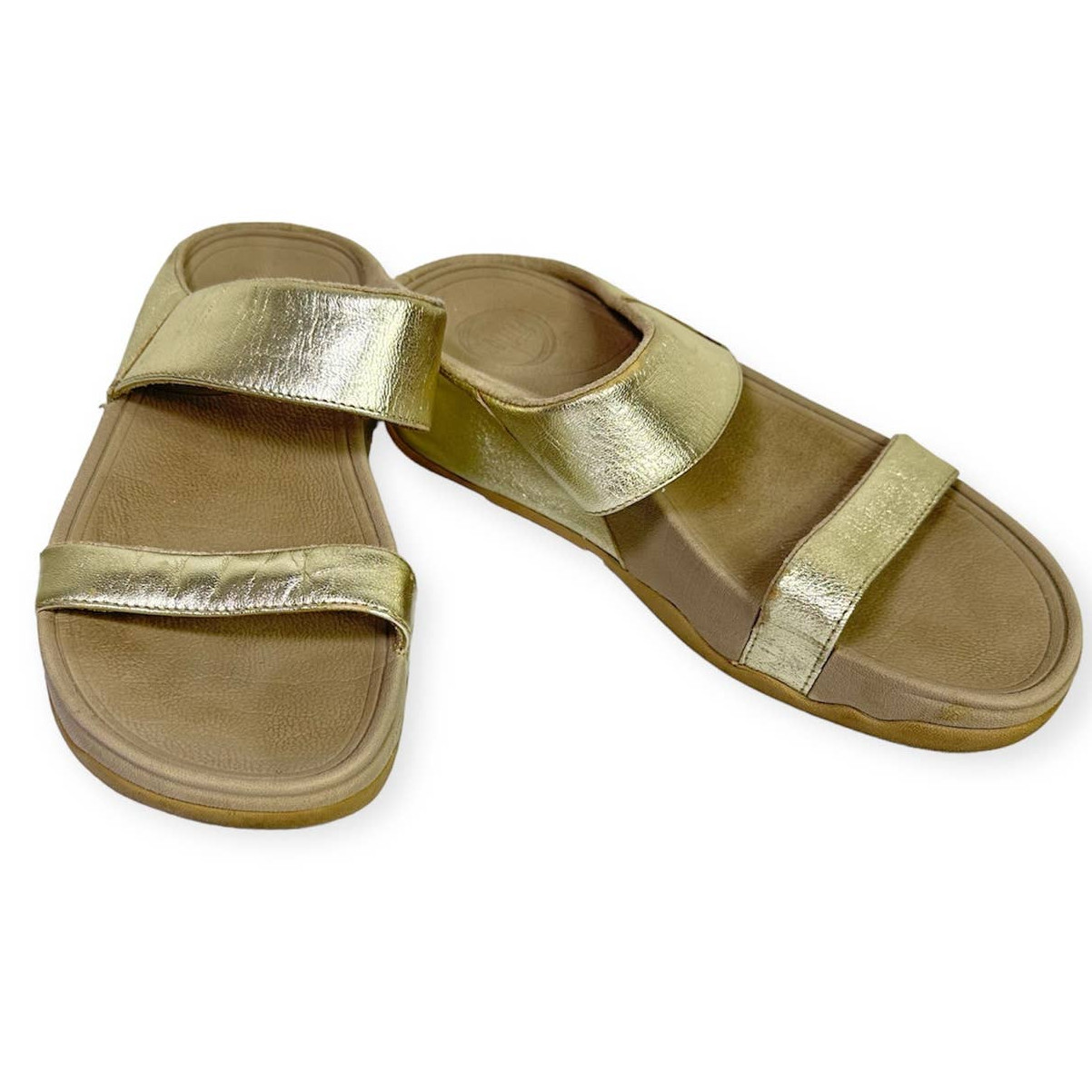 FitFlop Women Gold Lulu Slide Platform Sandals Size 6 Gem