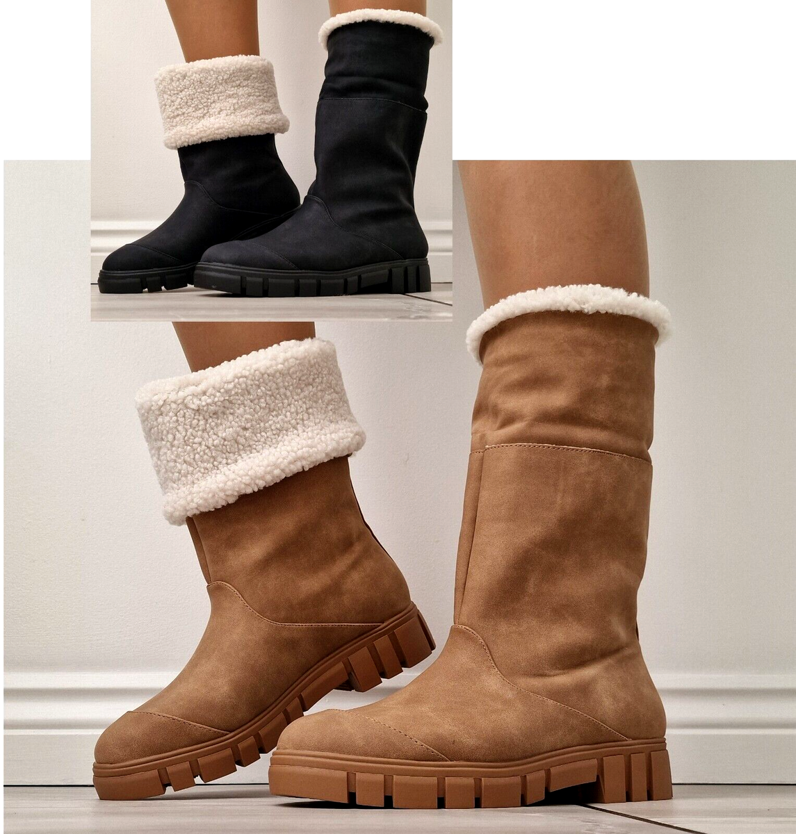 Mid Calf Boots Women Chunky White Cowboy Boots Mid Calf Zipper - Main Image