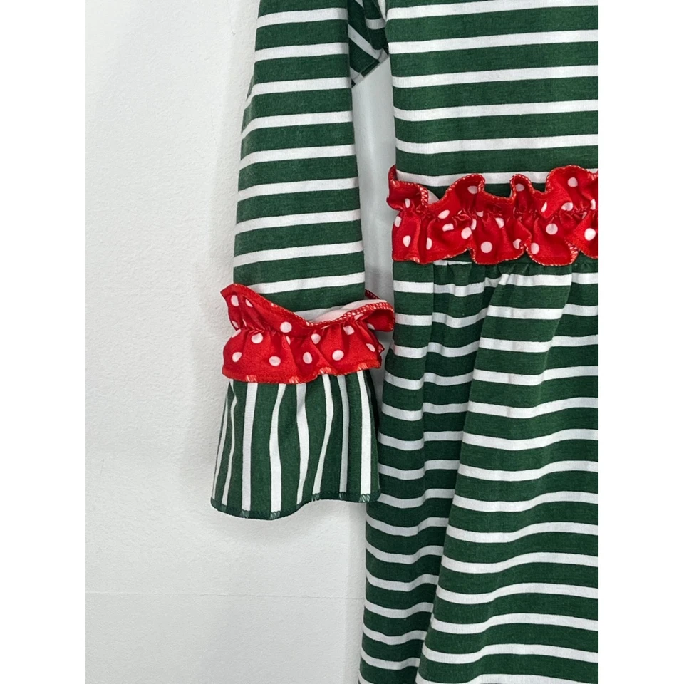 Baby Girls Dress 3T Kids Christmas Holiday Gingerbread Man Winter Green Striped - Image 4 of 4