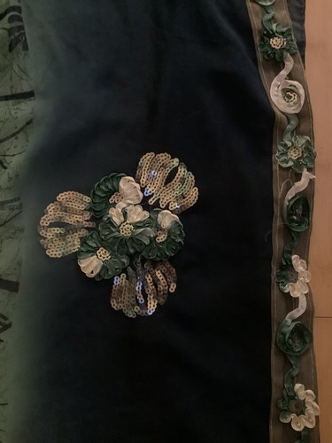 Indian Women Dark Green and Black Sequins Saree/Sari Wrap Dress - Picture 3 of 5