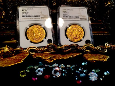 FINEST PERU 8 ESCUDOS 1708 NGC 63 1715 FLEET SHIPWRECK GOLD COB