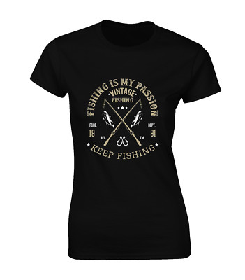 ANGELN IST MEINE PASSION DAMEN T-SHIRT KARPFENANGELN FISCHER GESCHENK KLEIDUNG TOP
