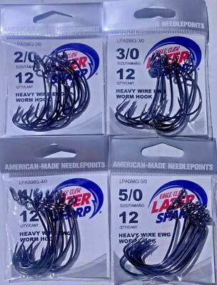 Eagle Claw Lazer Sharp Heavy Wire EWG Worm Hook 12 per value pack L098G PICK